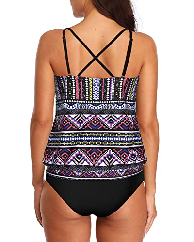Comfy And Supportive Athletic Swimwear Two Piece Tankini Set For Women-Black Tribal