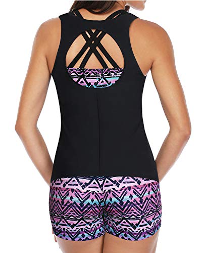 Comfortable And Modest 3-Piece Swimsuit For Women-Black And Tribal Purple