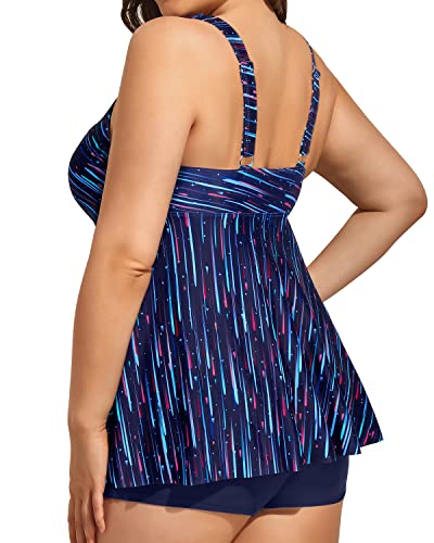 Flowy Two Piece Tankini Swimsuits Bowknot For Women-Navy Blue