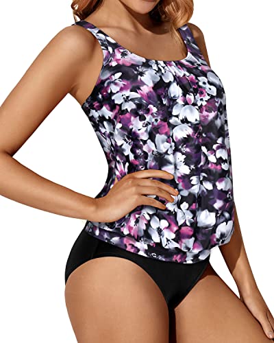 Loose Fit Tankini Swimwear Shorts For Women-Purple Flower